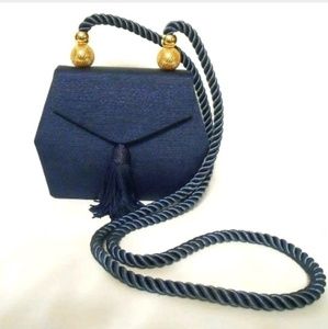 Vintage Navy Blue Mini Tassle Bag 6"x2"x5"